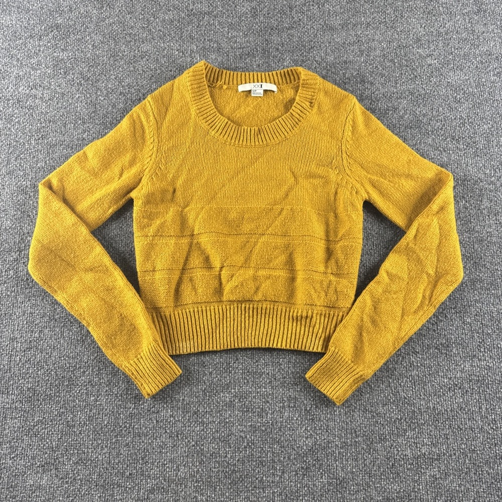 Forever 21 Mustard Yellow‎ Ribbed Knit Cropped Sweater Cozy Indie Minimalist Sm